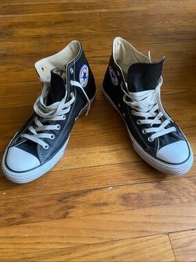 Leather Converse High Top Sneakers in Black with White Trim Men’s Size 9